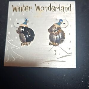 WONDERLAND Penguin Earrings - Black and Gold